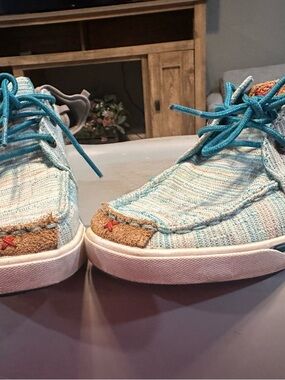 Twisted X Light Blue Canvas Lace-Up Flats